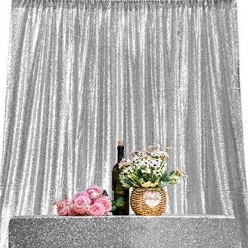 HMQIANG Silver Sequin Backdrop Curtains for Parties