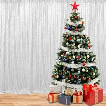 HMQIANG Silver Sequin Backdrop Curtains for Parties