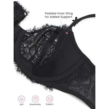 DOBREVA Women's Balconette Lace Push Up Bra 32D