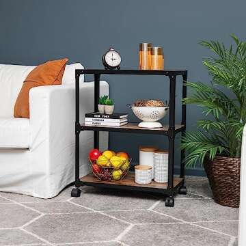 Mind Reader Bar Cart, Rolling Cart, Microwave Stand, 3-Tier, Coffee Cart, Kitchen, Wood Metal, 23"L x 12"W x 29.5"H, Brown