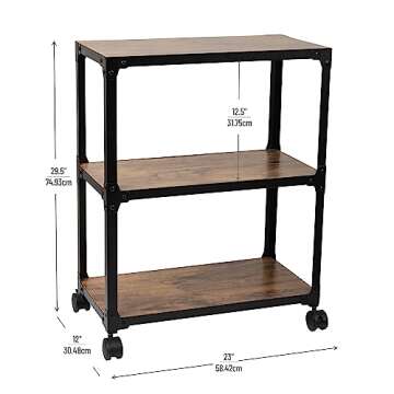 Mind Reader Bar Cart, Rolling Cart, Microwave Stand, 3-Tier, Coffee Cart, Kitchen, Wood Metal, 23"L x 12"W x 29.5"H, Brown