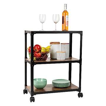 Mind Reader Bar Cart, Rolling Cart, Microwave Stand, 3-Tier, Coffee Cart, Kitchen, Wood Metal, 23"L x 12"W x 29.5"H, Brown