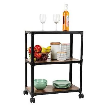 Mind Reader Bar Cart, Rolling Cart, Microwave Stand, 3-Tier, Coffee Cart, Kitchen, Wood Metal, 23"L x 12"W x 29.5"H, Brown