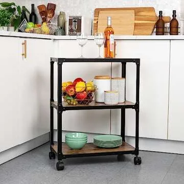 Mind Reader Bar Cart, Rolling Cart, Microwave Stand, 3-Tier, Coffee Cart, Kitchen, Wood Metal, 23"L x 12"W x 29.5"H, Brown