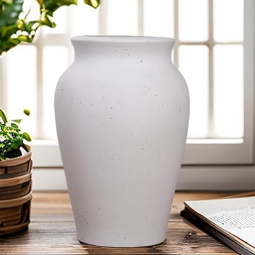 JDZMYF Rustic White Ceramic Farmhouse Flower Vase - Washed Terra Cotta Pottery Décor - Home,Table,L...