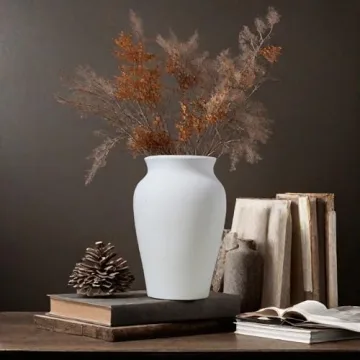 JDZMYF Rustic White Ceramic Flower Vase for Elegant Decor