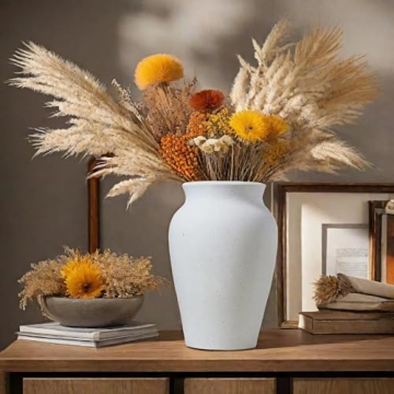 JDZMYF Rustic White Ceramic Flower Vase for Elegant Decor