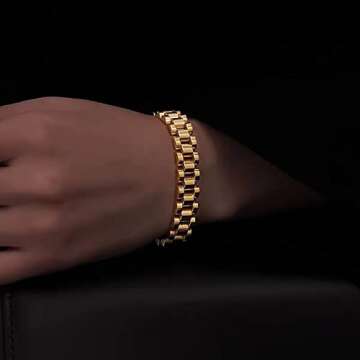 Jarlinwel Gold Silver Plated Bracelets for Men Women Roman Numeral Bangle Bracelet Stainless Steel Personalized Engraved Unisex Gift (2 Pcs Strap Bracelet)