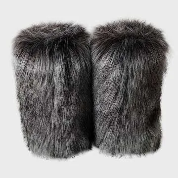 Furry Boots for Women Fuzzy Fluffy Snow Boot Faux Fur Colorful with Round Toe Water Resistant Flat Shoes Rubber Sole for Girl Outdoor Christmas Fashion Party Gift（Artificial Raccoon Fur/Dark Grey/7.5）