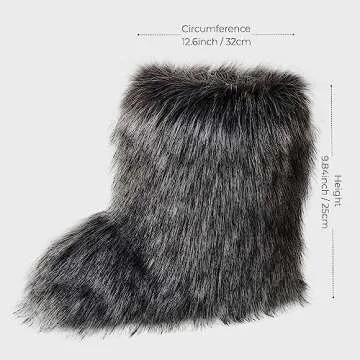 Furry Boots for Women Fuzzy Fluffy Snow Boot Faux Fur Colorful with Round Toe Water Resistant Flat Shoes Rubber Sole for Girl Outdoor Christmas Fashion Party Gift（Artificial Raccoon Fur/Dark Grey/7.5）