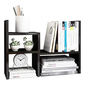 Jerry & Maggie Desktop Organizer Office Storage Rack Adjustable Wood Display Shelf | Birthday Gifts Toy Home Decor Free Style Rotation Display True Natural Stand Shelf (Black)