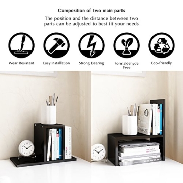 Jerry & Maggie Desktop Organizer Office Storage Rack Adjustable Wood Display Shelf | Birthday Gifts Toy Home Decor Free Style Rotation Display True Natural Stand Shelf (Black)