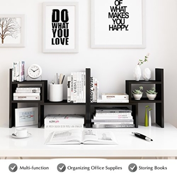 Jerry & Maggie Desktop Organizer Office Storage Rack Adjustable Wood Display Shelf | Birthday Gifts Toy Home Decor Free Style Rotation Display True Natural Stand Shelf (Black)