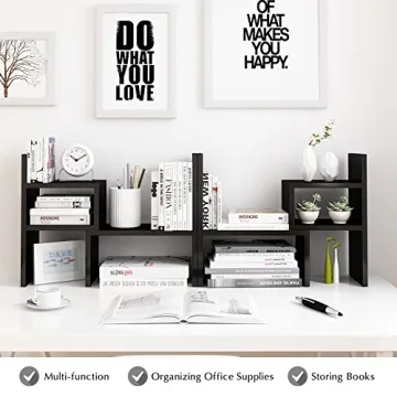 Jerry & Maggie Desktop Organizer Office Storage Rack Adjustable Wood Display Shelf | Birthday Gifts Toy Home Decor Free Style Rotation Display True Natural Stand Shelf (Black)