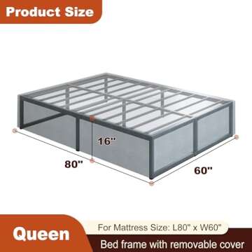 Richwanone 16 Inch Queen Bed Frame with Fabric Cover, Metal Platform Mattress Foundation with Steel ...