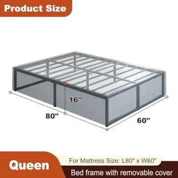 Richwanone 16 Inch Queen Bed Frame with Fabric Cover, Metal Platform Mattress Foundation with Steel ...