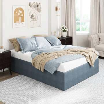 Richwanone 16 Inch Queen Bed Frame with Fabric Cover, Metal Platform Mattress Foundation with Steel Slat Support, No Box Spring Needed, Easy Assembly, Black