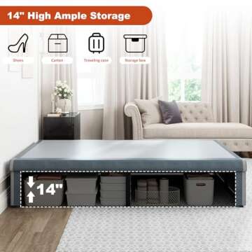 Richwanone 16 Inch Queen Bed Frame with Fabric Cover, Metal Platform Mattress Foundation with Steel Slat Support, No Box Spring Needed, Easy Assembly, Black