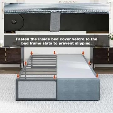 Richwanone 16 Inch Queen Bed Frame with Fabric Cover, Metal Platform Mattress Foundation with Steel Slat Support, No Box Spring Needed, Easy Assembly, Black