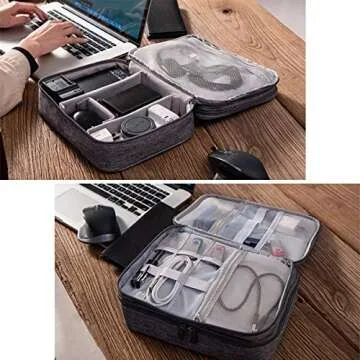 OrgaWise Electronics Organizer, Electronic Accessories Bag Travel Cable Organizer Three-Layer for iPad Mini, Kindle, Hard Drives, Cables, Chargers (Three-Layer-Grey)