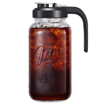 AOZITA 64 oz Heavy-Duty Glass Pitcher with Lid - Stylish Mason Jar for Juices, Tea, and Cocktails