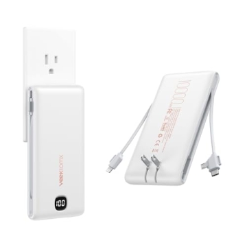 VEEKTOMX Portable Charger with Built in Cables 10000mAh, Power Bank for iPhone with Wall Plug, Trave...