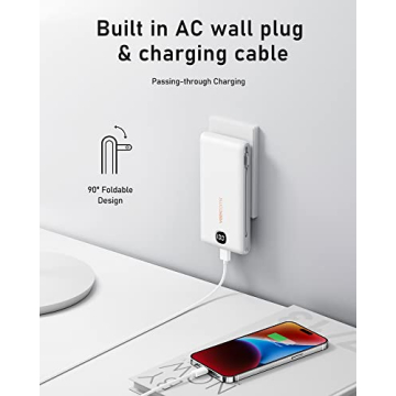 VEEKTOMX Portable Charger with Built in Cables 10000mAh, Power Bank for iPhone with Wall Plug, Travel Essential Fast Charging USB C Slim External Battery Pack for iPhone16/15/14, Samsung, iPad, etc