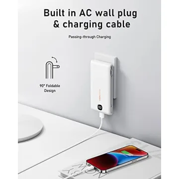 VEEKTOMX Portable Charger with Built in Cables 10000mAh, Power Bank for iPhone with Wall Plug, Travel Essential Fast Charging USB C Slim External Battery Pack for iPhone16/15/14, Samsung, iPad, etc