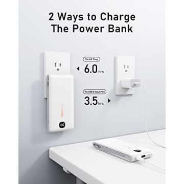 VEEKTOMX Portable Charger with Built in Cables 10000mAh, Power Bank for iPhone with Wall Plug, Travel Essential Fast Charging USB C Slim External Battery Pack for iPhone16/15/14, Samsung, iPad, etc