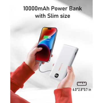 VEEKTOMX Portable Charger with Built in Cables 10000mAh, Power Bank for iPhone with Wall Plug, Travel Essential Fast Charging USB C Slim External Battery Pack for iPhone16/15/14, Samsung, iPad, etc