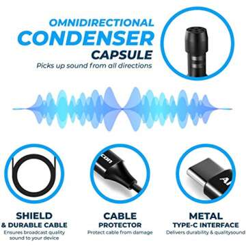 Alvoxcon Lavalier Lapel Microphone, tie Clip mic for Android Smartphone, Tablet with USB Type C Inte...