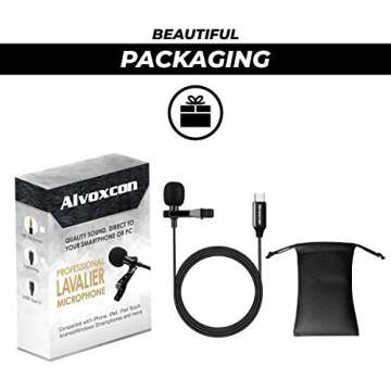 Alvoxcon Lavalier Lapel Microphone, tie Clip mic for Android Smartphone, Tablet with USB Type C Interface for Recording YouTube, Vlog, TikTok, Conference, handsfree with Easy Clip on System