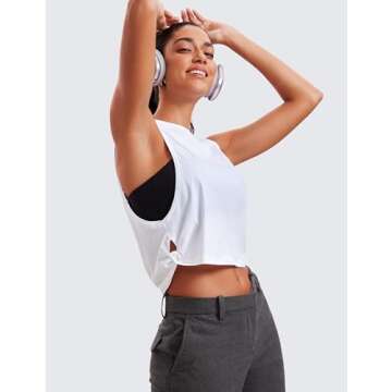 CRZ YOGA Pima Cotton Cropped Workout Tank Tops for Women - Sleeveless Sports Athletic Yoga Running Gym Crop Shirts Deep Armhole-White Medium