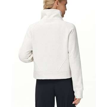 THE GYM PEOPLE Women's Half Zip Pullover Sweatshirt Fleece Stand Collar Crop Sweatshirt with Pockets Thumb Hole Off-white