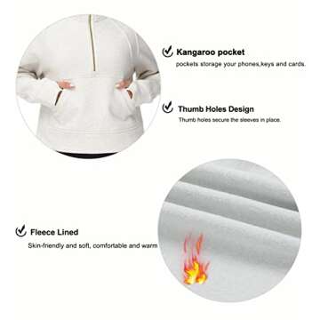 THE GYM PEOPLE Women's Half Zip Pullover Sweatshirt Fleece Stand Collar Crop Sweatshirt with Pockets Thumb Hole Off-white