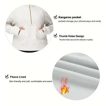 THE GYM PEOPLE Women's Half Zip Pullover Sweatshirt Fleece Stand Collar Crop Sweatshirt with Pockets Thumb Hole Off-white