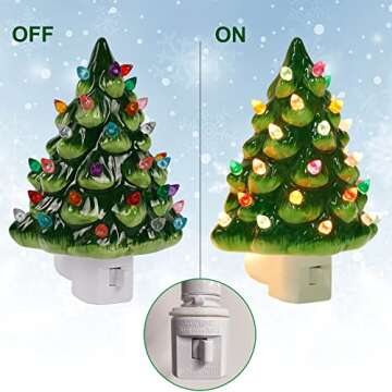 Hausse Christmas Ceramic Tree Night Light, Decorative Retro Christmas Tree Nightlight with Lamp, Multicolor Bulbs and 360 Degree Swivel Plug with ON/Off Switch for Kitchen Bathroom Bedroom Decor
