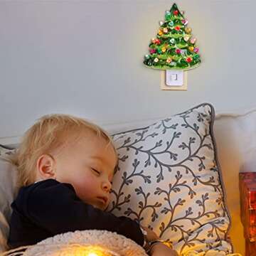 Hausse Christmas Ceramic Tree Night Light, Decorative Retro Christmas Tree Nightlight with Lamp, Multicolor Bulbs and 360 Degree Swivel Plug with ON/Off Switch for Kitchen Bathroom Bedroom Decor