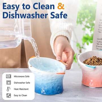 Tioncy 2 Pcs Raised Tilted Ceramic Cat Food Bowl Fish Shape Cute Elevated Slanted Shallow Angled Cat...