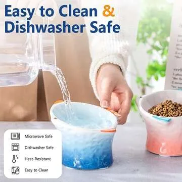 Tioncy 2 Pcs Raised Tilted Ceramic Cat Food Bowl Fish Shape Cute Elevated Slanted Shallow Angled Cat...