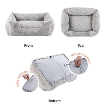 Best Friends by Sheri Lux Lounge Bed Calming Faux Fur Dog Bed, Gray, Medium, 30" x 20"