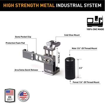 Cinema Mount Rig for DJI Osmo Pocket: Smartphone Rig, Aluminum Alloy Grip Handle, Osmo Pocket Clip, Cell Phone Tripod Adapter, Standard Cold Shoe Mount, 1/4"-20 Tripod Thread, Fit Arca Swiss (Updated)