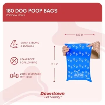 Downtown Pet Supply Poop Bags - Leak-Proof, 180 Count with Dispenser