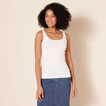 Amazon Essentials Women's Slim-Fit Thin Strap Tank Top, Pack of 2, White, Medium