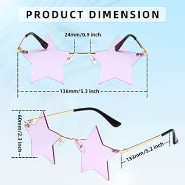 FUNUPUP Light Purple Star Shape Sunglasses Rimless Transparent Star Sun Glasses for Women and Men Party