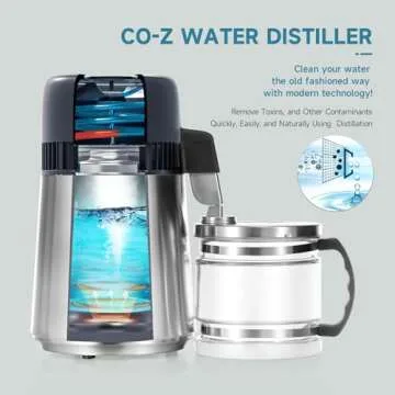CO-Z 4L Brushed Stainless Steel Countertop Distiller Machine, Home Distilled Water Maker with Glass ...