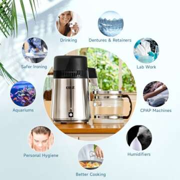 CO-Z 4L Brushed Stainless Steel Countertop Distiller Machine, Home Distilled Water Maker with Glass Pot, Purifier to Make Clean Water