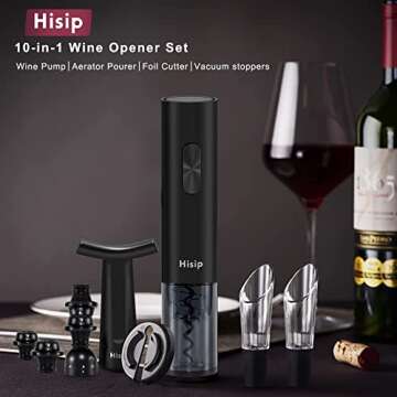Christmas Gift Electric Wine Opener - Hisip Battery Wine Bottle Opener Contains Beer Opener Wine Gift Set Automatic Corkscrew Electric Potable for Home Bar, Father Day Gift