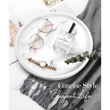 Shinowa Vanity Tray, Resin Bathroom Decorative Tray Catchall Organizer Jewelry Dish Tray for Bathroom Bedroom Counter-top Vanity Organization Vanity Table Jewelry Organizer, White Marble