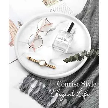 Shinowa Vanity Tray, Resin Bathroom Decorative Tray Catchall Organizer Jewelry Dish Tray for Bathroom Bedroom Counter-top Vanity Organization Vanity Table Jewelry Organizer, White Marble
